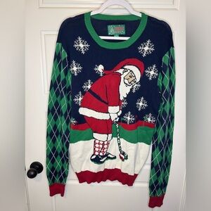 Ugly Christmas Sweater Men's Festive Santa Golf Crewneck - Red, Green, Blue, Med